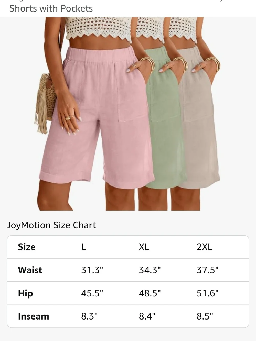 Joymotion Women’s High-Waist Casual Linen-Blend Shorts with Pockets -3 Piece Set